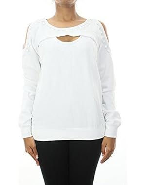 Guess Womens Open Shoulder Embellished Sweatshirt