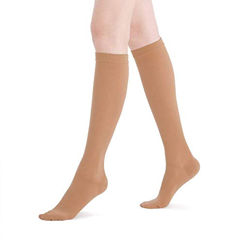 Fytto 2120 Womenâ€™s Compression Socks, 20-30mmHg Microfiber Support Hosiery for Varicose Veins, Lymphedema, DVT and Aching Leg, Knee High, Nude, Large