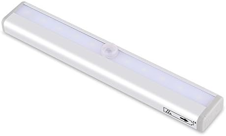 Motion Sensor Wardrobe Light,10-LED Night Sensing Light Auto On/Off Closet LED Lamp Wall Light for Entrance Safe Lights Wireless LED With Magnetic Strip Stick-On Anywhere (Silver, 1-pack Warm White)