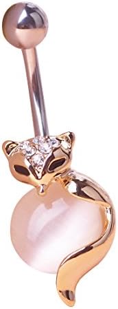 Fox Belly Button Ring Surgical Steel 14g Sexy Opal Navel Rings for Women Crystal Body Piercing Barbell Beach Jewelry Short Bar