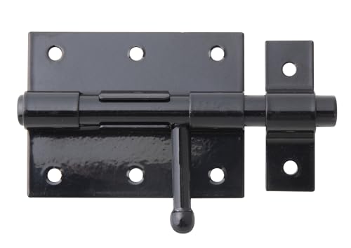 Alberts 863197 Bolzenriegel | mit rundem Griff und befestigter Schlaufe | schwarz kunststoffbeschichtet | Platte 80 x 63 mm | Bolzen-Ø 11,5 mm | Gesamtlänge 116 mm | 10er Set
