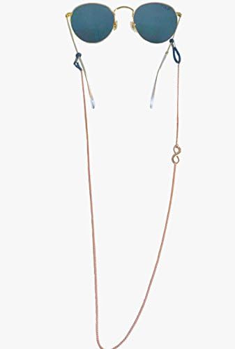 Sintillia Infinity Chain Statement Sunglass Strap, Glasses Chain, Eyeglass Cord (Rose Gold with Black Attachments)