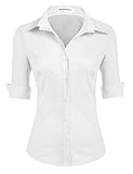 HOTOUCH Womens 3/4 Sleeve Button Down Shirt with Stretch, 5_White, XX-Large