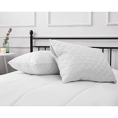 mFabrics 100% PURE COTTON PACK of 4 QUILTED PILLOW PROTECTOR - Diamond Pattern Design - Hotel Quality Durable Dust Mite Proof - size: 48cm x 74cm