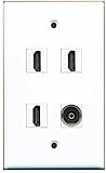 RiteAV - 3 x HDMI and 1 x Toslink Digital Audio Port Wall Plate White