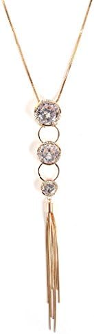 TrinketSea Women Fashion Y Necklaces Jewelry Rose Gold Plated Lariats Style Cubic Zirconia Gemstones Drop