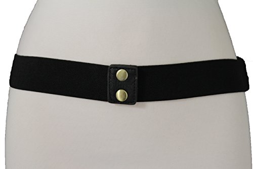TFJ Women Western Concho Fashion Elastic Belt Hip Waist Gold Metal Charms S M Black