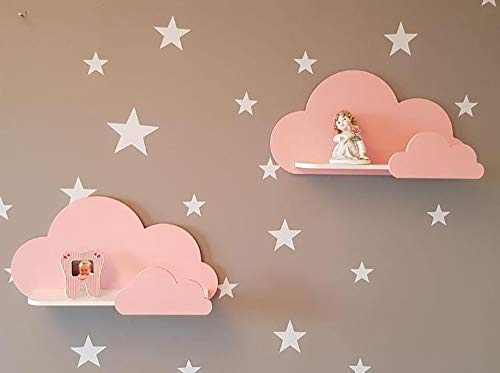 Set von 2 Happy Woody Cloud Wandregale für Kinderzimmer, Holz, schwebendes Regal, Babyzimmer-Dekor, Kinderzimmer, Wanddekoration, Geschenk-Set (grau) – Bild 5