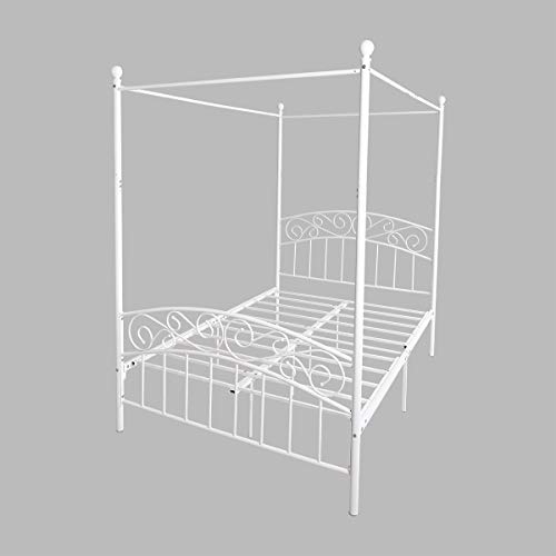 JURMERRY Full Size Metal Canopy Bed Frame with Ornate European Style