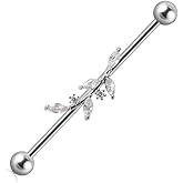 Niaspi 14G CZ Leaf Industrial Barbell for Women Dainty Stainless Steel Cartilage Industrial Earrings Industrial Piercing Jewelry 38mm