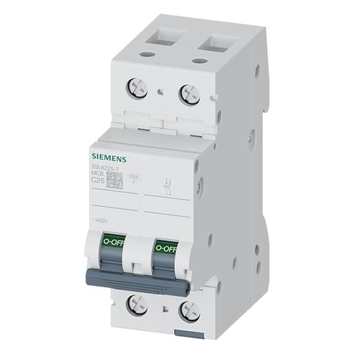 Siemens 5SL6225-7 Circuit Breaker 400V 6KA, 2POLE, C, 25A, White