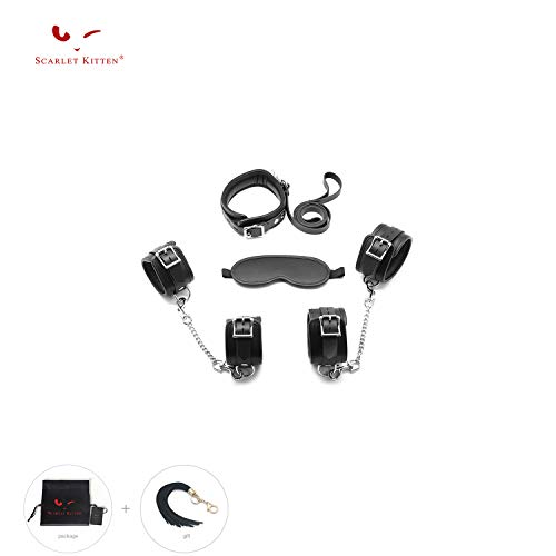 Scarlet Kitten Bed Kit Leather Costume Accessory Set of 4 Pieces, Black