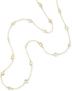 Augie Wrap Hi Lo Necklace in Gold Plated, Iridescent Glass and Cubic Zirconia