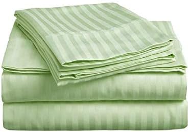 400-Thread-Count 100% Cotton Sage Stripe King-Sheets Set, 4-Piece Long-Staple Combed Cotton Sheets for Bed, Breathable, Soft & Silky Sateen Weave Fits Mattress Upto 18'' Deep Pocket