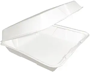 Dart 85HT1R, 8x8x3-Inch Performer White Single Compartment Foam Container with a Removable Hinged Lid, Carryout Food Disposable Containers (50)
