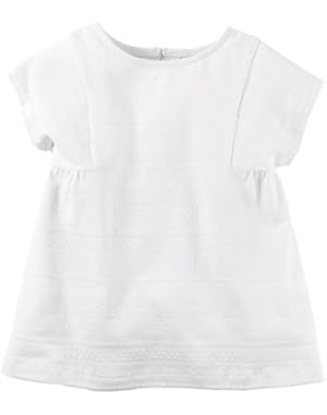 Girl S/S Textured Jersey Top; White, 5 Toddler