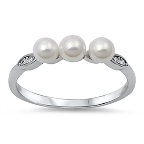 Sterling Silver Bright Women's Cultured Freshwater Pearl Ring (Sizes 4-10) (Ring Size 10)
