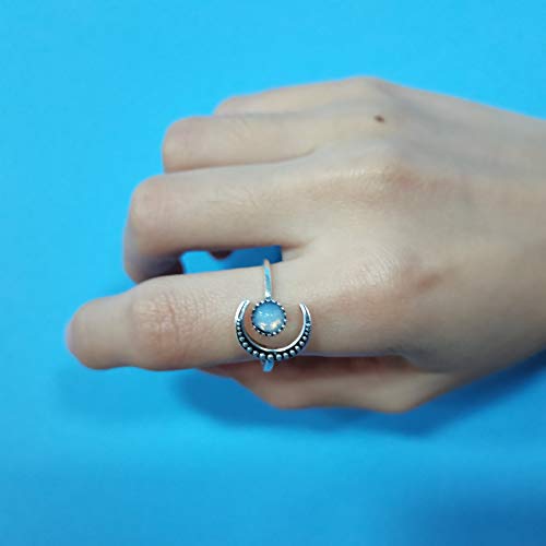 Ymibull Fashion Moonstone Rings, Women Adjustable Ring Jewelry Gift for Friend Family (Silver)