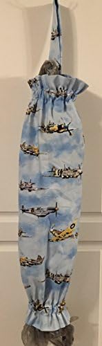 Free shipping to USA included in price -100% cotton fabric hanging plastic bag holder - Vintage Airplanes - smoke free - pet free