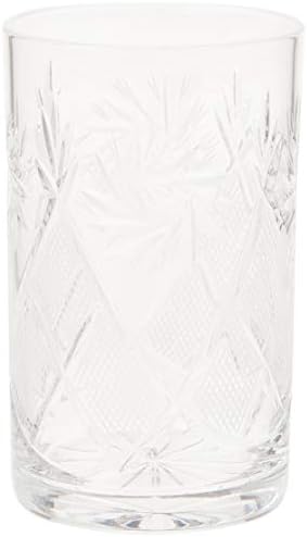 Set of 6 Neman Glassworks, 8-Oz Hand Made Vintage Russian Crystal Tea Beverage Glasses for "Podstakannik", Old-fashioned Glassware