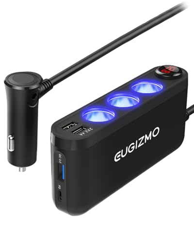 【2021 Neue Version】Quick Charge 3.0 und USB C Ladegerät 20 W Auto Zigarettenanzünder Adapter 200 High Power 12 V/24 V Splitter mit 3 Buchsen Multifunktions-Kfz-