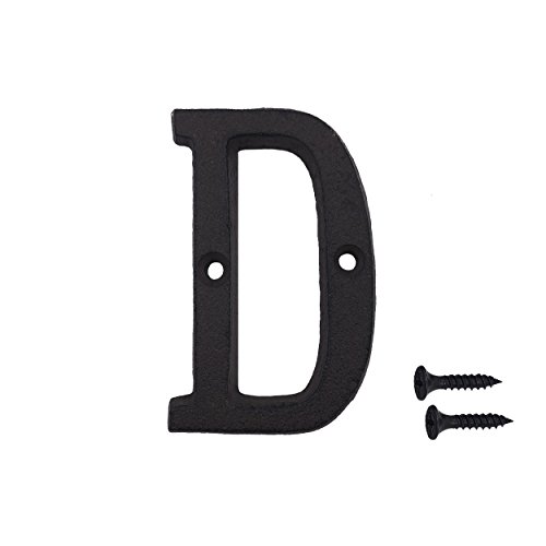 3 Inch Wrought Iron House Number, Matching Screws Included Black Letter D