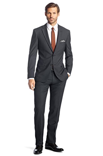 Hugo Boss Dark Grey Plaid Two Button Virgin Wool New Men's Suit Set (38R 35W)