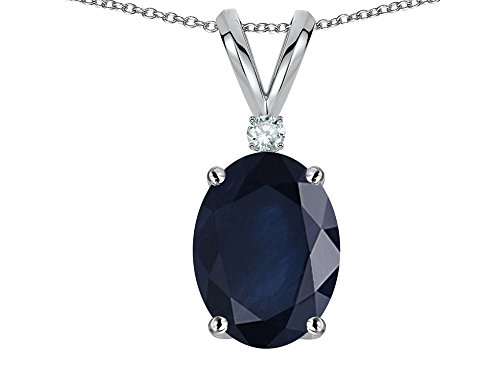 Star K Oval 7x5mm Genuine Sapphire Pendant Necklace 14kt