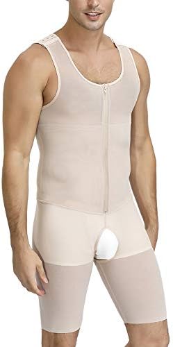 HEXIN Mens Bodysuit Workout Slimming Body Shaper Tummy Control Open Crotch Compression Undershirts