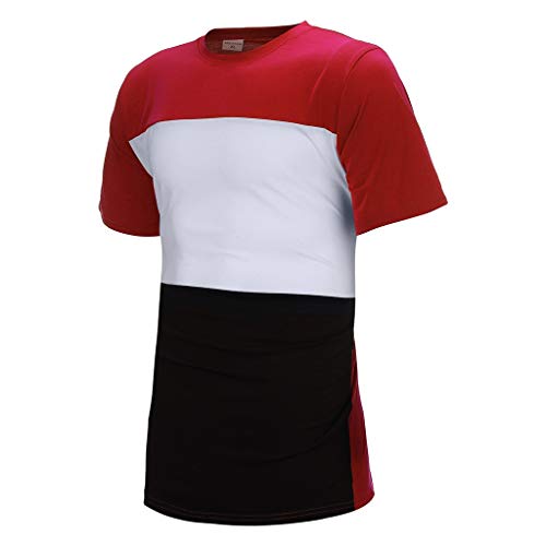 Mens 2 Piece Outfit Sport Thin Set Spring Summer Casual Short Sleeve Color Block Tops + Short Pants Tracksuit (Red, XXL)
