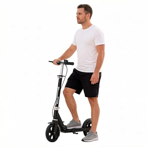 Scooter para Niños de 8 a 12 Años, Adolescentes y Adultos, Scooter Plegable con Campana, Freno de Mano y Altura Ajustable, Capacidad de Peso de 150KG, Perfecto para La escuela, Campus, Paseos