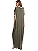 Verdusa Women's Summer Casual Loose Long Dress Short Sleeve Pocket Maxi Dress Olive Green L