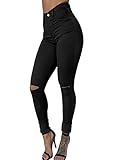 OLUOLIN Womens High Waisted Colored Ripped Distressed Skinny Pants New Black S