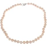 Classic Real Pearl Necklace for Women | 7-8mm Natural Freshwater Pearl Beaded Necklace for Women and Girls, Pearl Strand Length 18", Pink, White, Black, Multicolor Pearl Necklace