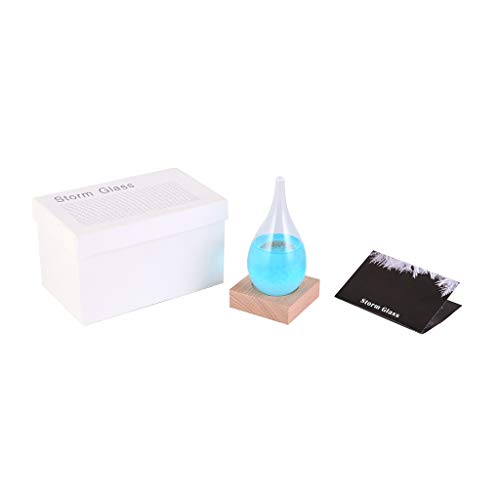Pstars Storm Glass Bottle Weather Forecaster, Drop Water Shape Crystal Glass Bottle with Wooden Base, Home and Office Desktop Decoration Craft Weather Station (Blue) - Thumbnail 7