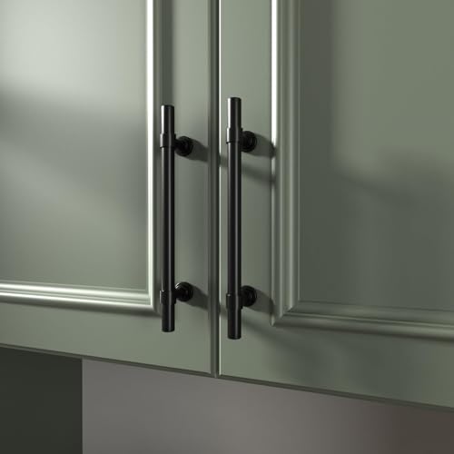 LONTAN 15 Pieces Kitchen Handles 128 mm Distance Black Handles Drawers Stainless Steel Furniture Hardware Minimalist Design for Dresser Drawers and Kitchen Cabinets