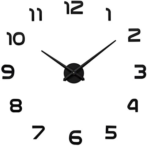 Aililife 3D DIY Wall Clock Decor Sticker Mirror Frameless Large DIY Wall Clock Kit for Home Living Room Bedroom Office Decoration (Black)