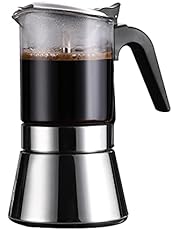 Stovetop Espresso Maker,SIXAQUAE Crystal Glass-top & Stainless Steel Espresso Moka Pot,Classic Italian coffee maker