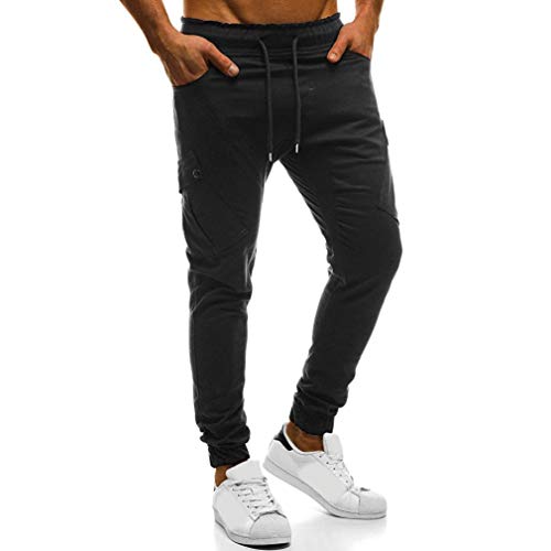 ☀☀NEARTIME Clearance Men's Trousers, Autumn Fashion Men's Sport Loose Sweatpants Pure Color Bandage Drawstring Pencil Pants