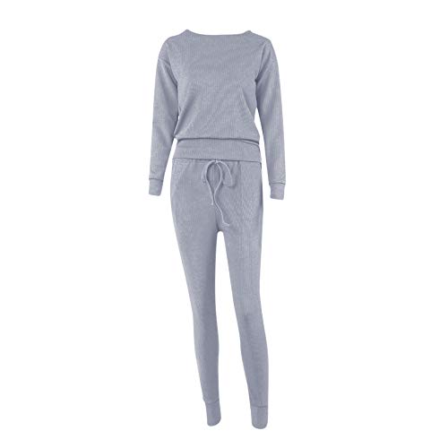 Dreamyth-Winter 2Pcs Women Solid Tracksuit Sweatshirt Regular Sleeve Long Pants Sport Lounge Wear Suit Sets (Gray, M:Bust:102cm/40.2'') - Thumbnail 3