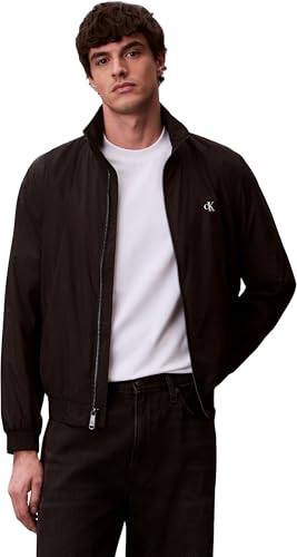Herren Blouson Jacke Unfilled Nylon Harrington mit Seitentaschen, Schwarz (Black), L