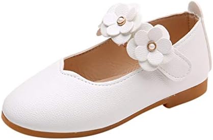 Byste Children Kids Girls Solid Floral Dance Princess Dress Party Wedding Shoes Baby Girls Soft PU Leather Mary Janes Hook&Loop Flats Loafers School Wearing Sweat Pumps