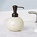 mDesign Retro Bathroom Round Ceramic Refillable Liquid Soap Dispenser Pump Bottle for Vanity Countertop, Kitchen Sink - Holds Hand Soap, Sanitizer, Lotion & Essential Oils - Vanilla/Bronze