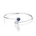 Sterling Silver Double Heart Cuff Bangle Bracelet with Blue Sapphire Flex for Women 7'' (Clearance)