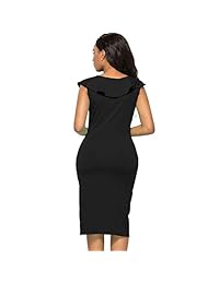 VAMGOTH vestido sin mangas con volantes y cuello en V sexy para mujer, largo hasta la rodilla, formal para la oficina e informal, vestido de fiesta de cóctel