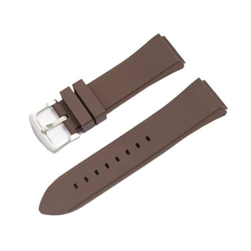 INEOUT Rubber Silicone Watchband Waterproof Belt Compatible with Watch Strap Folding Buckle Accessories(Brown Silver Buckle)