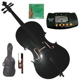 Merano 4/4 (Full) Size Black Cello with Bag and Bow + Extra Set of Strings+Metro Tuner+Bridge+Rosin