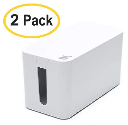 Bluelounge CableBox Mini Cable Cord Management System - Surge Protector Included - (White) - [2 Pack]