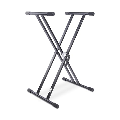 Pyle Keyboard Stand, Electronic Music Keyboard Piano Stand Double Braced X Frame Design shape legs for Maximum Stability, Height Adjustable 39-95cm, Rubber Grip Foot Grasp, Durable Sturdy Metal