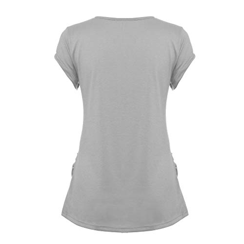 Woman Maternity T-Shirt,Stripe Baby Print Short Sleeve Ruched Side Top, Pregnancy Funny Fashion Style Blouse (Gray, L)